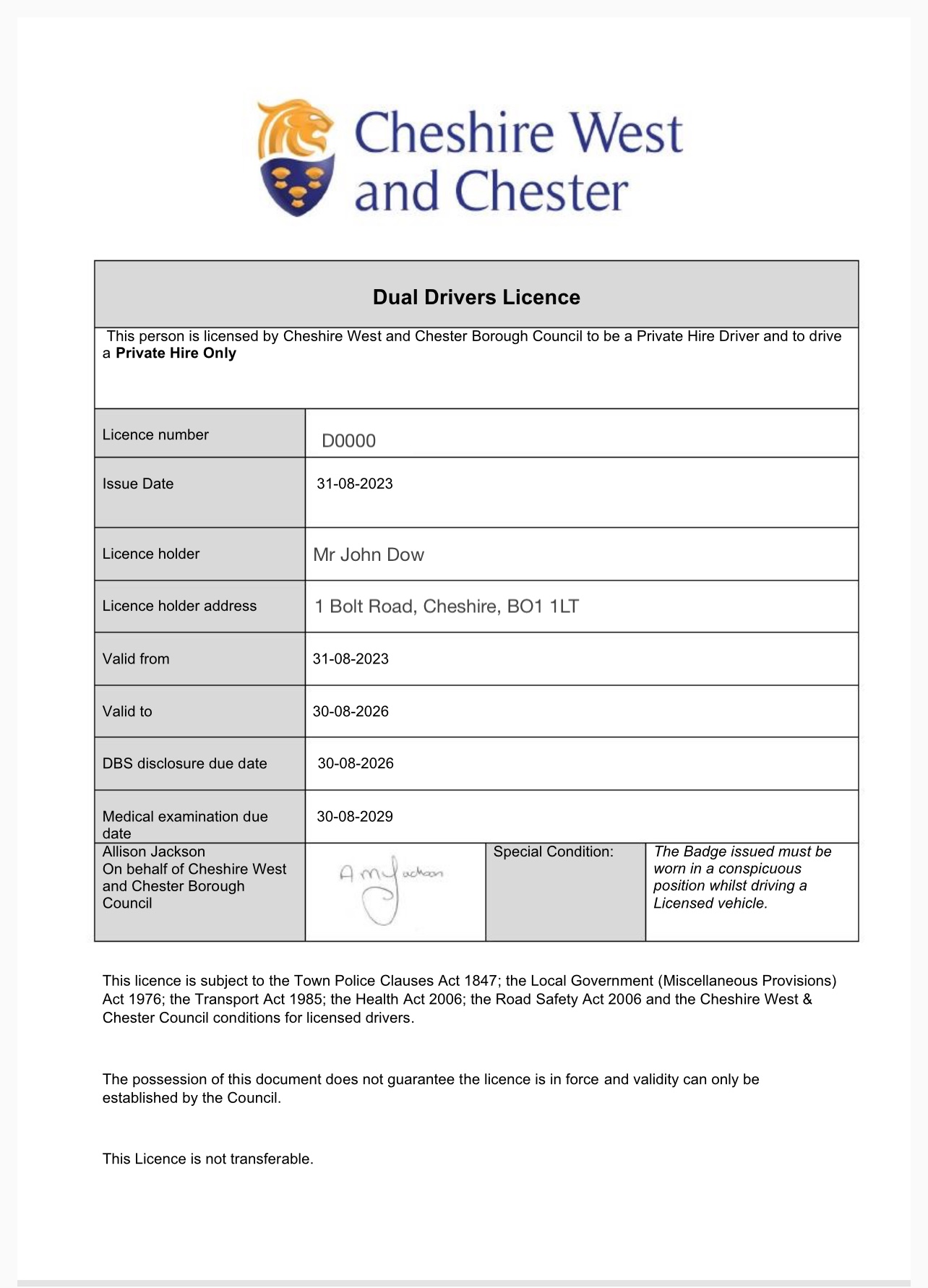 Dual Driver Licence