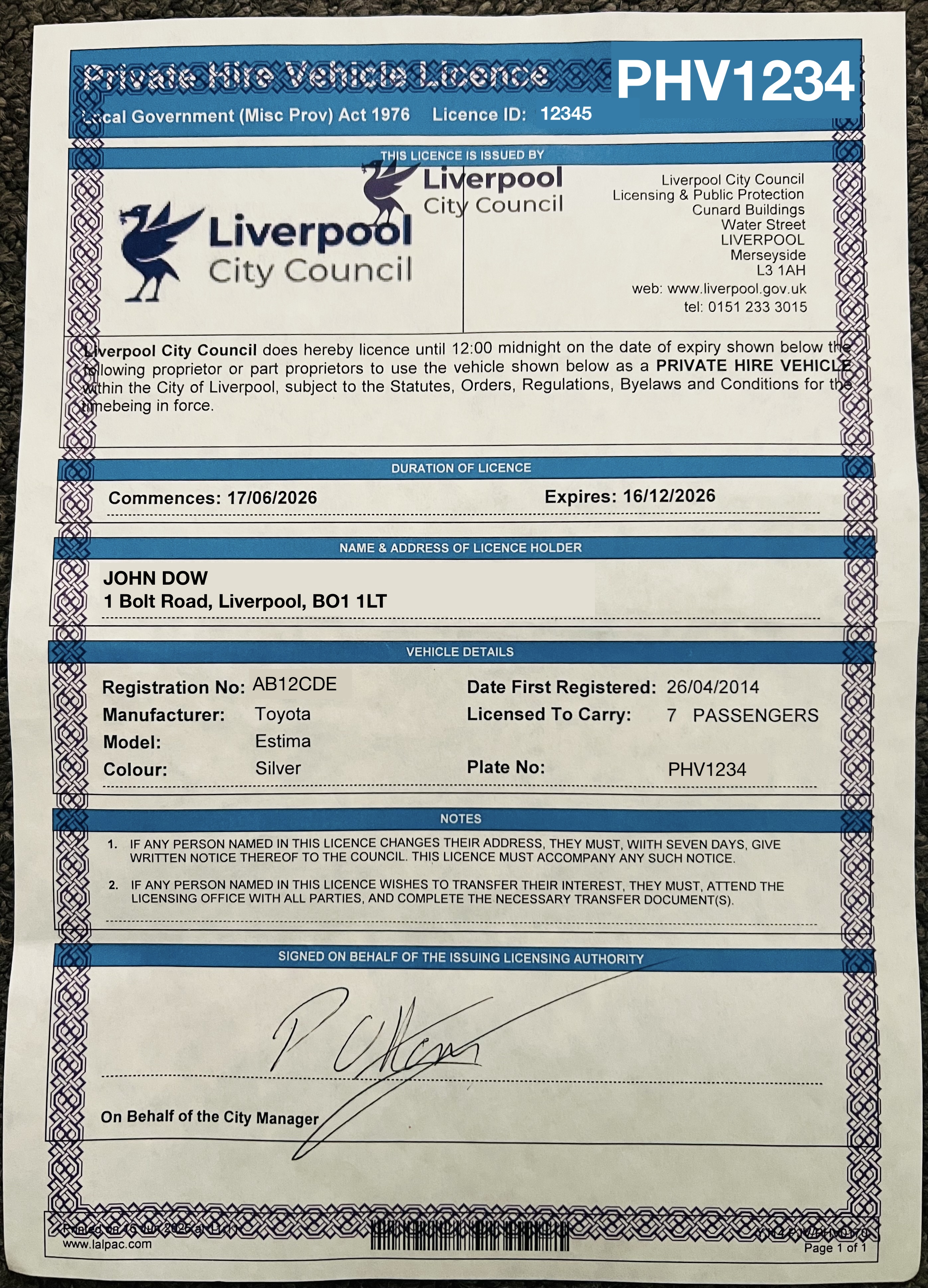 Liverpool PHV