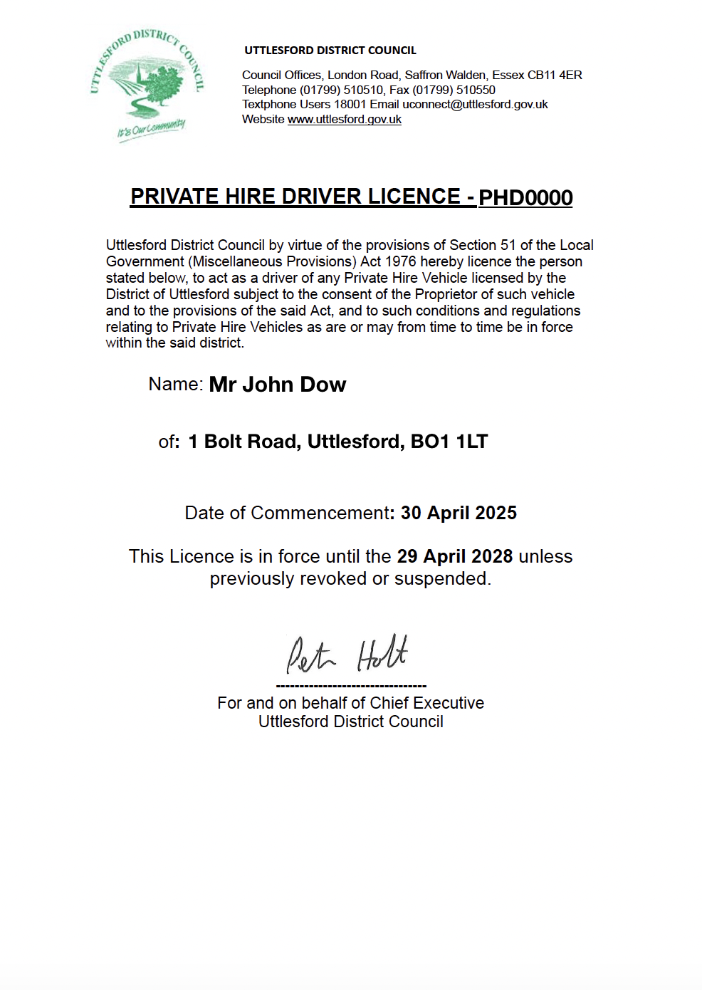Private Hire Driver Licence