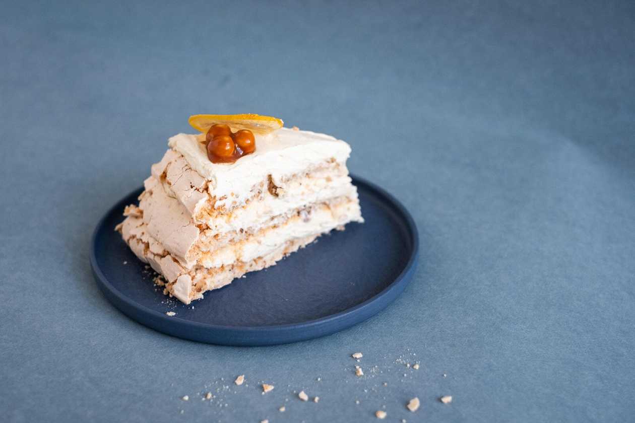 Meringue Cake with Lemon Cream and Hazelnuts
