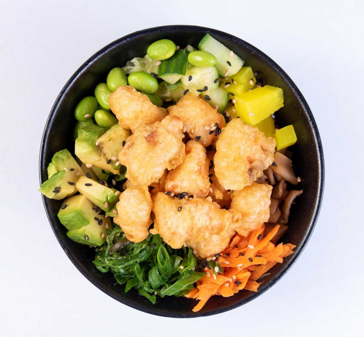 Pokebowl Fried Salmon in tempura