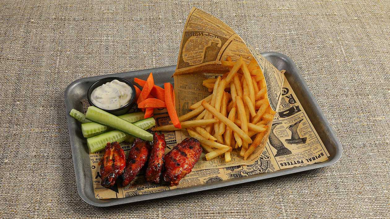 29. BBQ Chicken Wings with Mashed Potatoes or Fries
