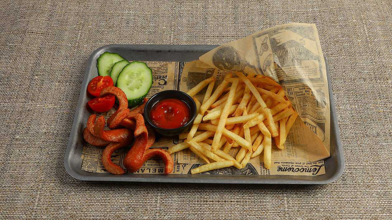 32. Fries with Sausages or Chicken Nuggets