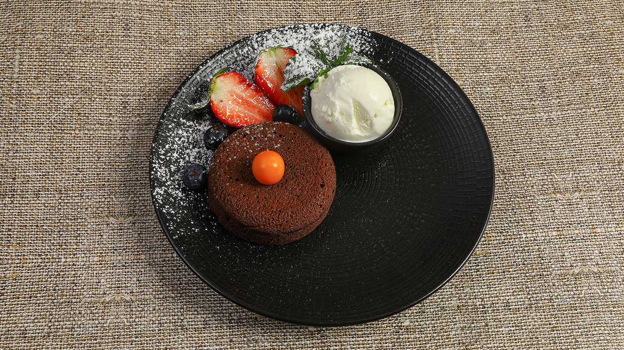 44. Hot Chocolate Cake with Vanilla Ice Cream