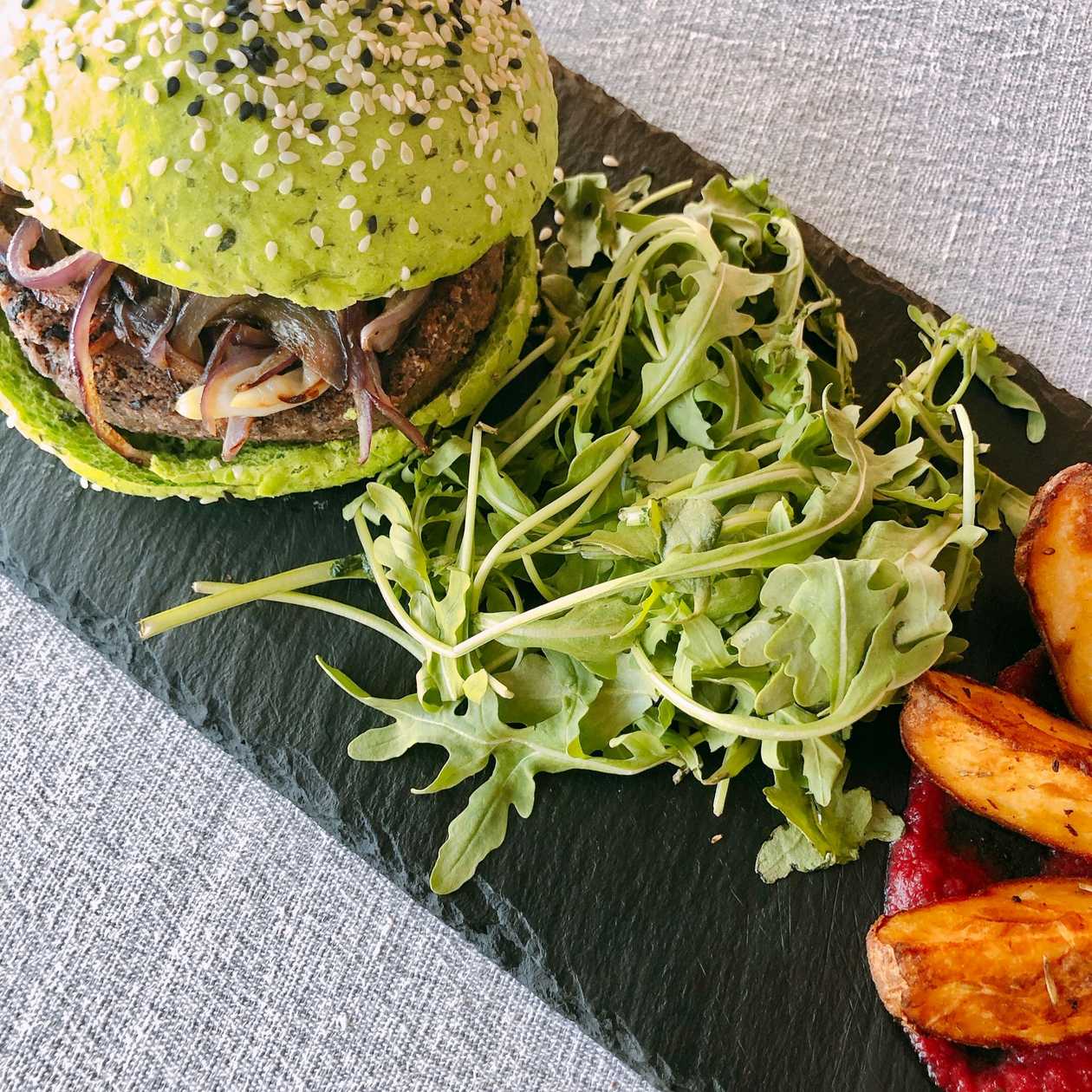Homemade Vegetarian Burger on Spinach Bread
