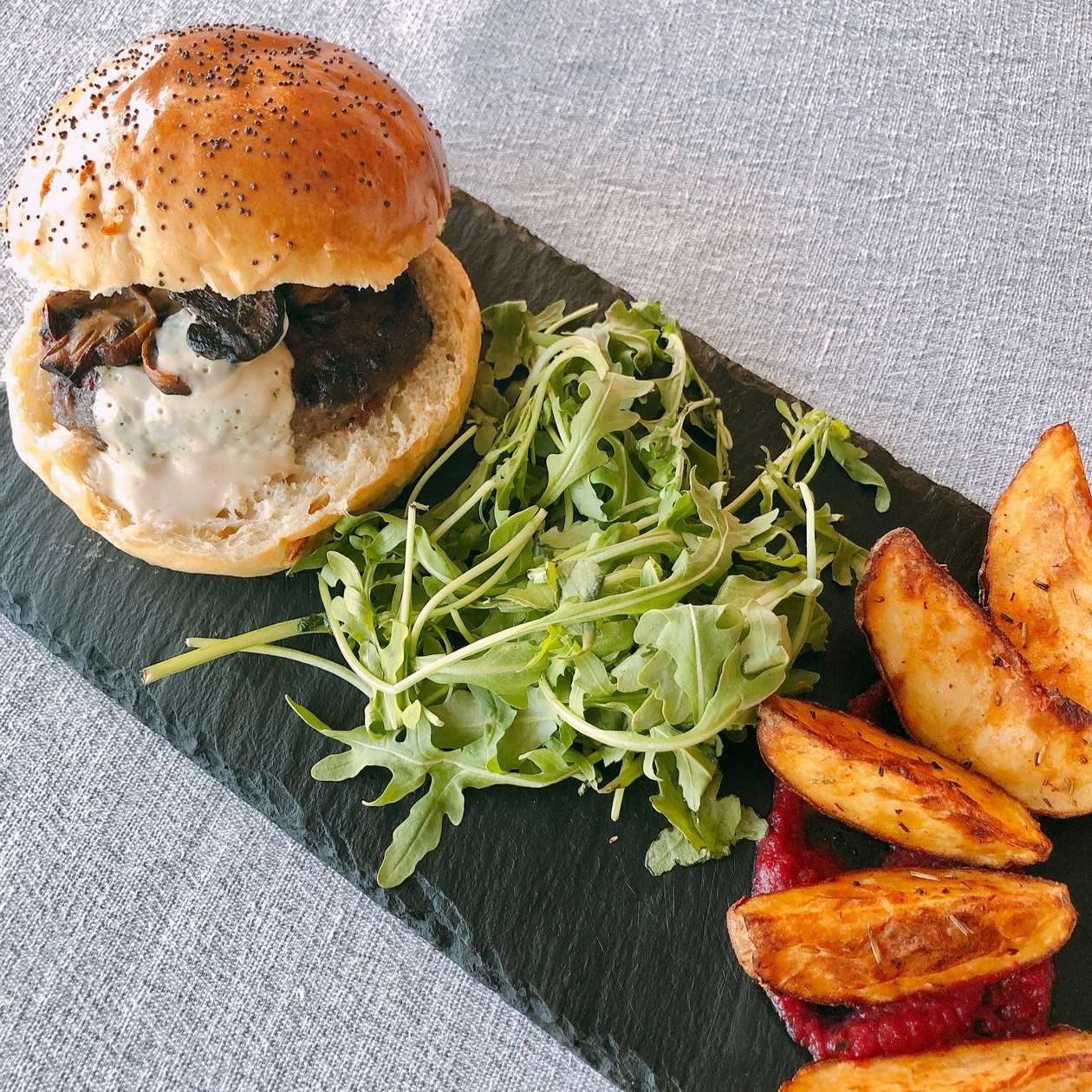 Artisanal Beef Burger in Onion Bolo do Caco Bread