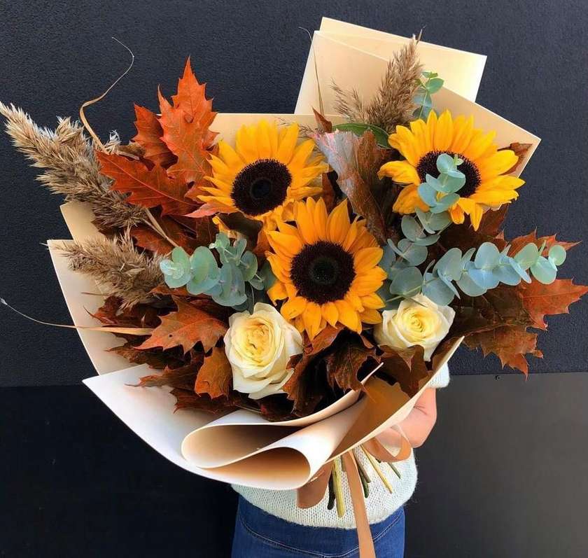 Sunflower, Eucalyptus, Roses