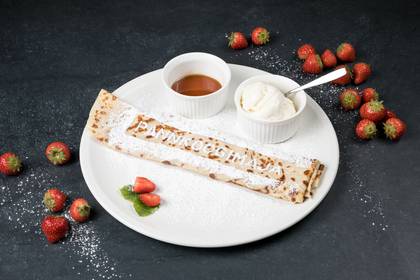 Pancake with Ice Cream and Maple Syrup