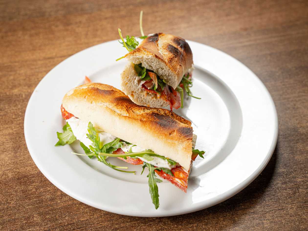 Hot Salami, Mozzarella, Tomato And Rucola Ftira