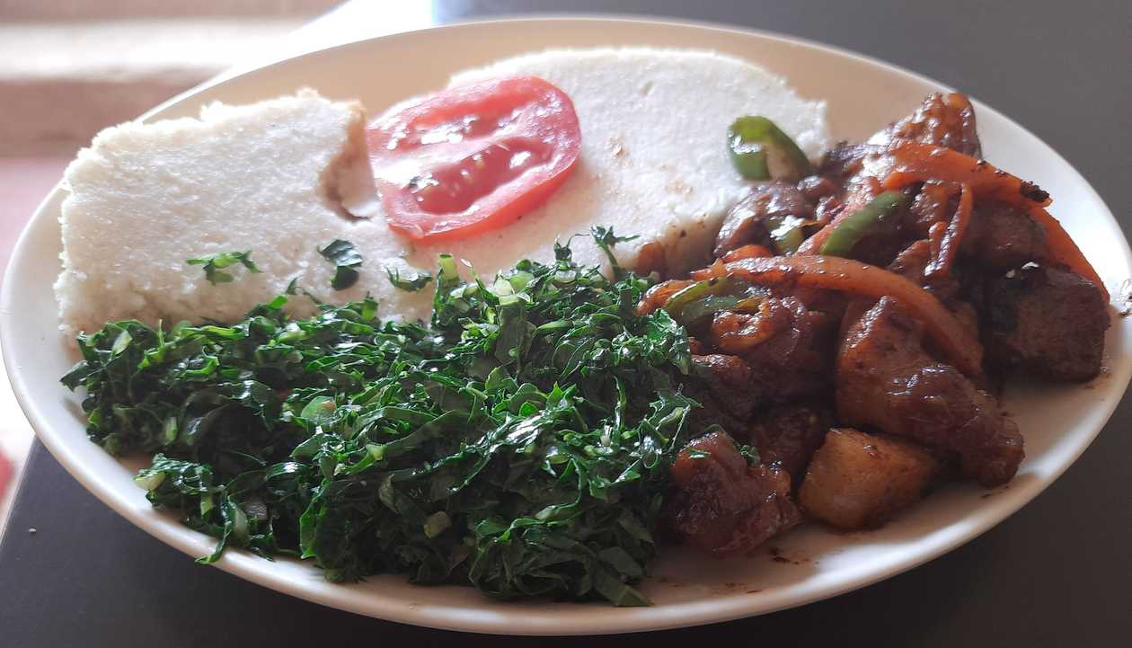 1/2 Kg Fried Pork with Ugali and Greens