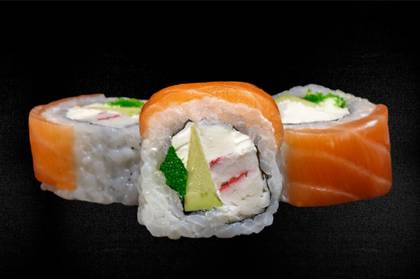 9. Crab meat, salmon, avocado, green caviar, Philadelphia cheese