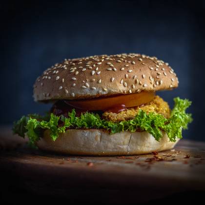 Burger with crispy chicken BBQ