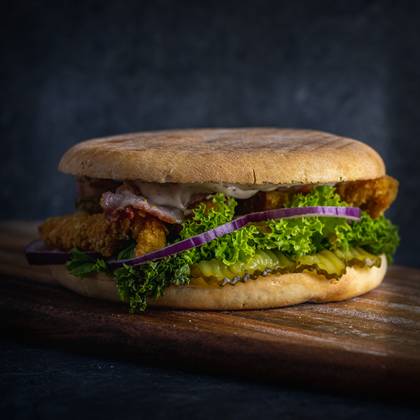 XXL sandwich with crispy chicken and bacon