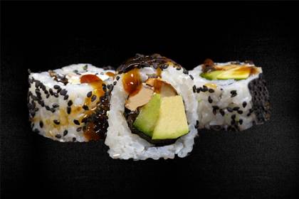 18. Eel, cucumber, avocado, black sesame, Teriyaki sauce