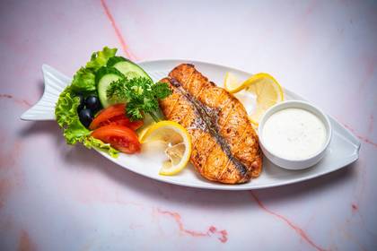 Grilled Salmon Shashlik with Fresh Vegetables