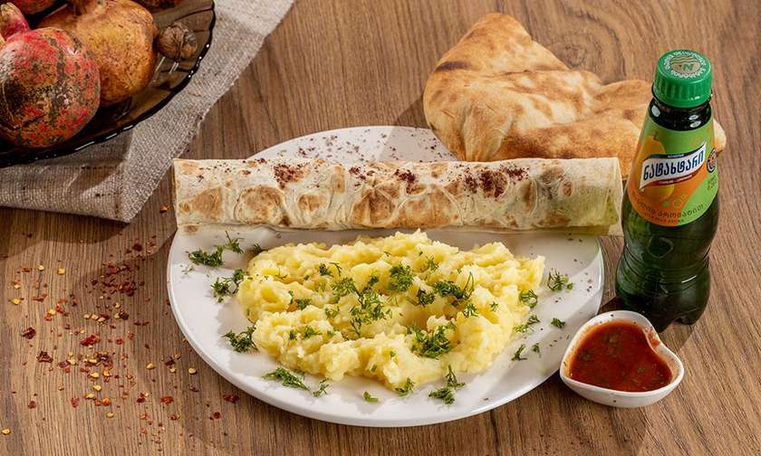 Lunch with Kebab and Mashed Potatoes