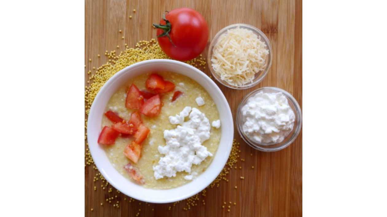 Millet porridge with cottage cheese and tomatoes