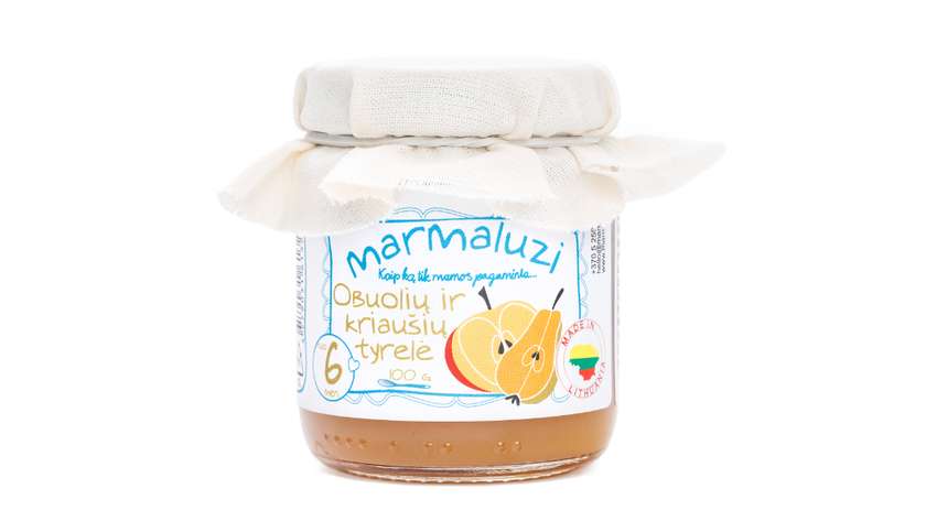 Apple, pear and peach puree MARMALUZI (from 6 months), 100 gr.