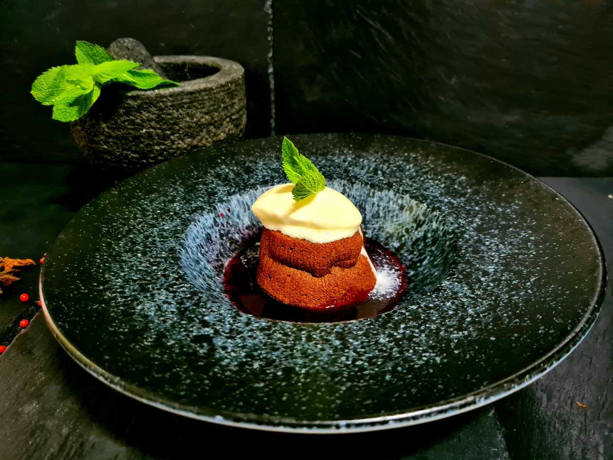 Lava Cake with berry sauce