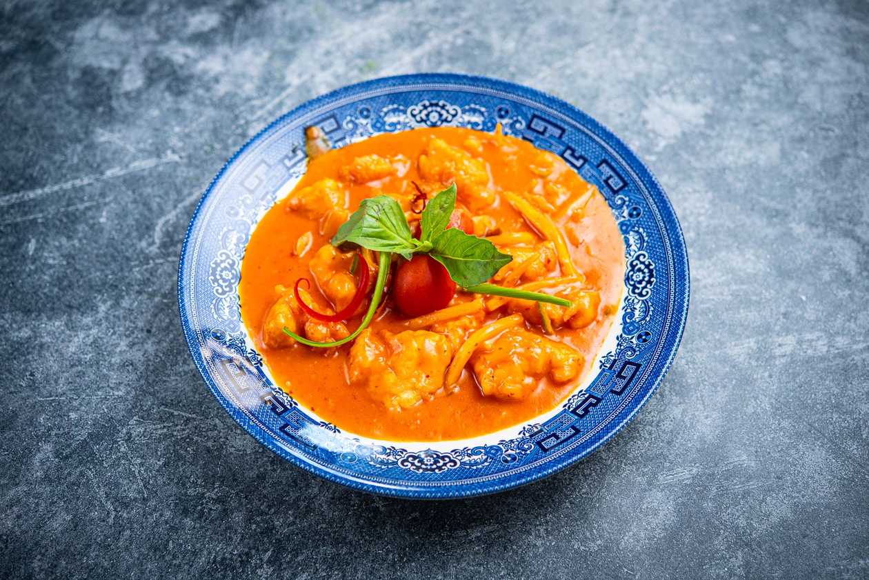 49. Prawns red curry in coconut milk sauce