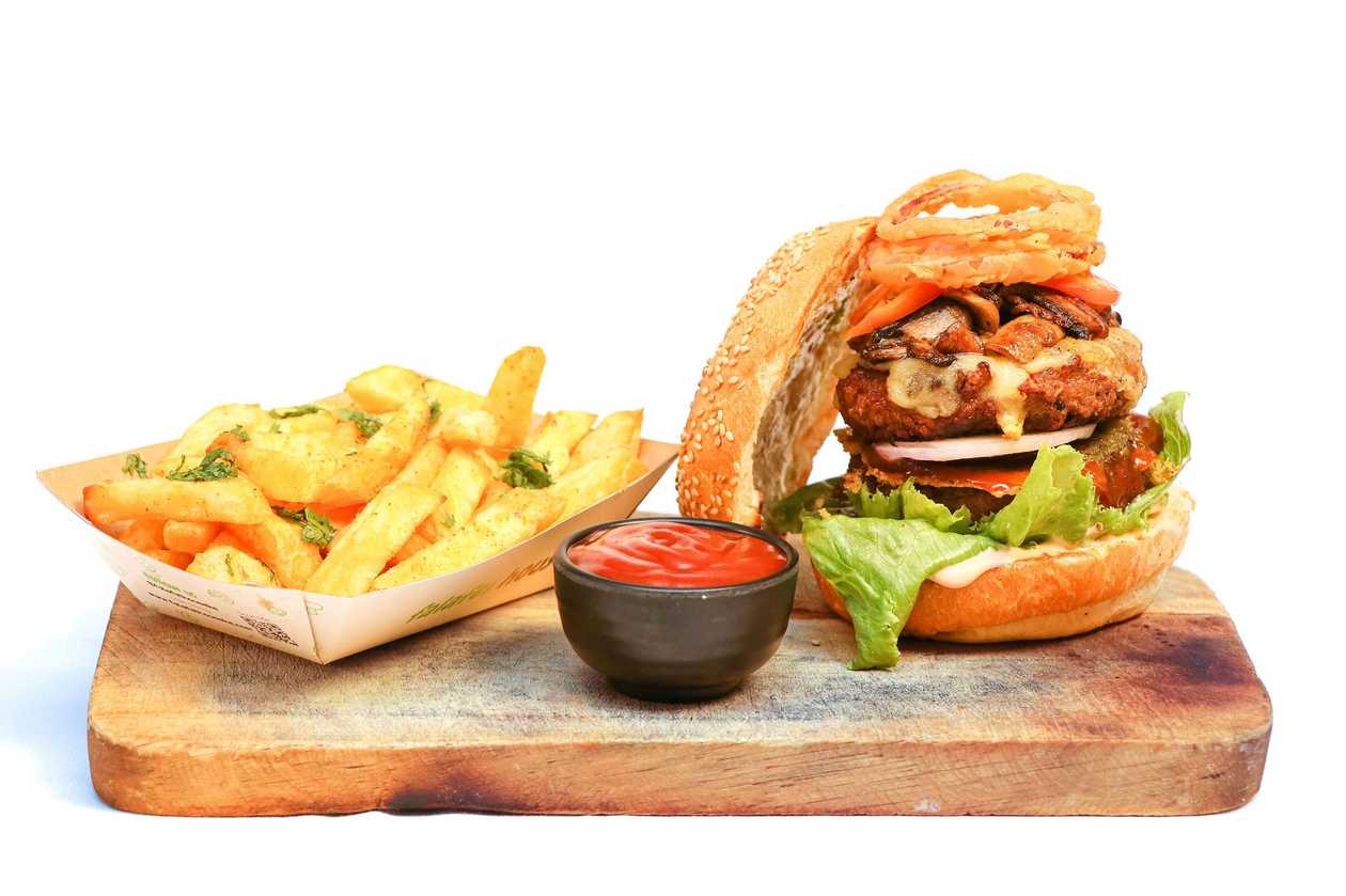 Double BBQ Mac Burger- with 2 Regular Sides
