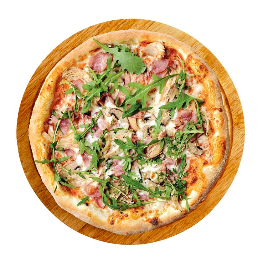 Pizza pollo, bacon e funghi