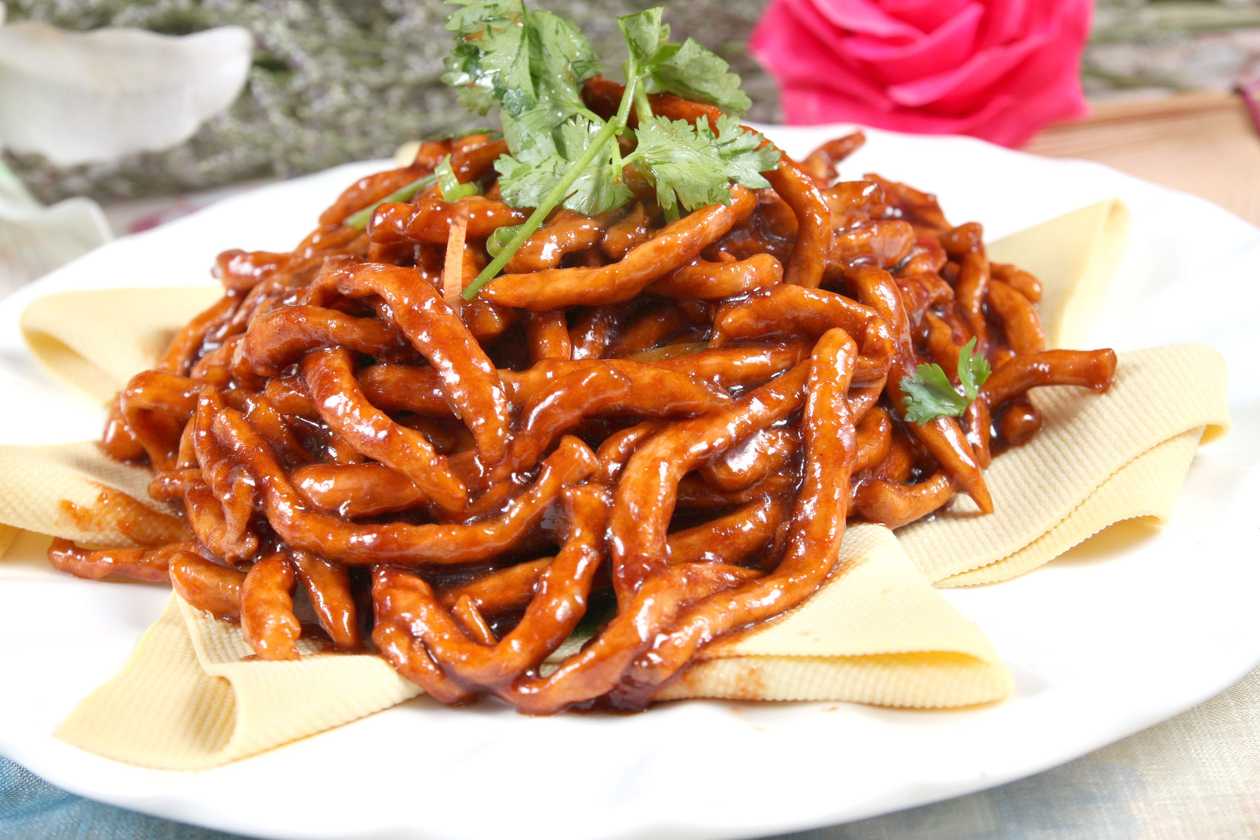 Pork strips with Peking sauce