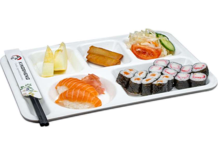 Salmon maki 8pcs, crab maki 8pcs, salmon nigiri 2pcs, mini rolls, Chinese salad