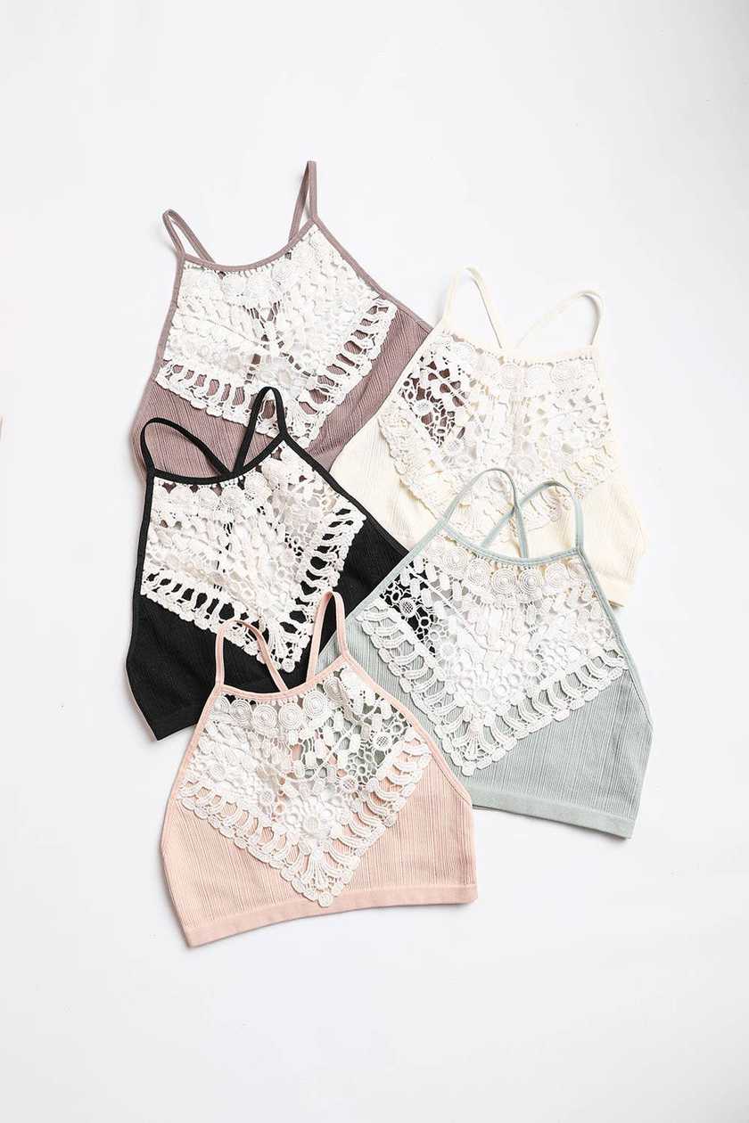 Bralette de gola alta de renda