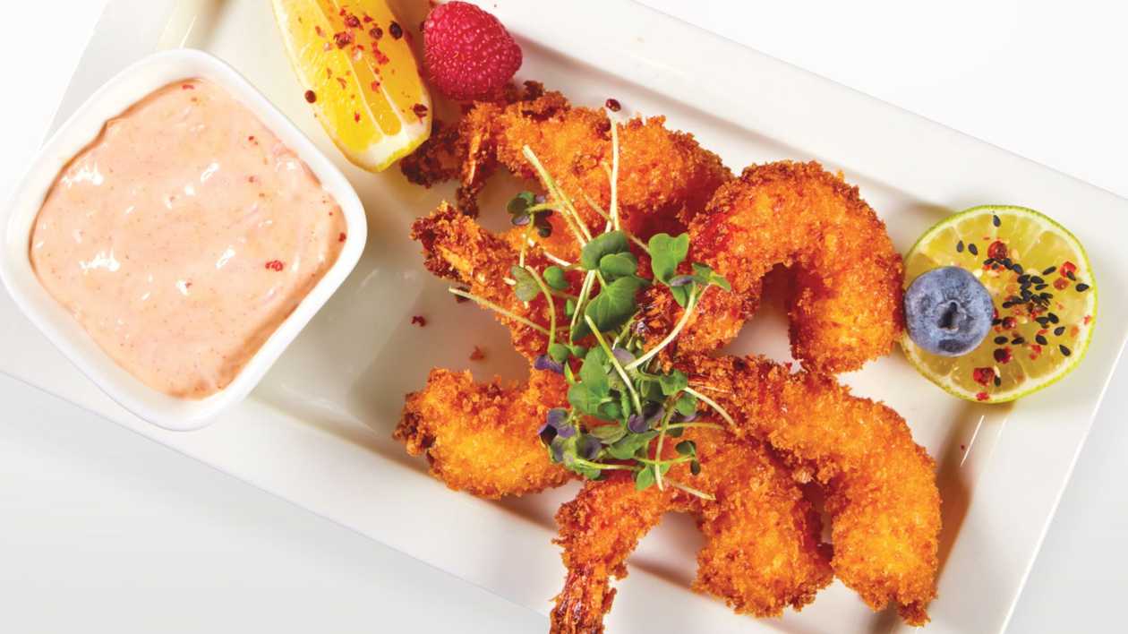 Fried tiger prawns in panko batter