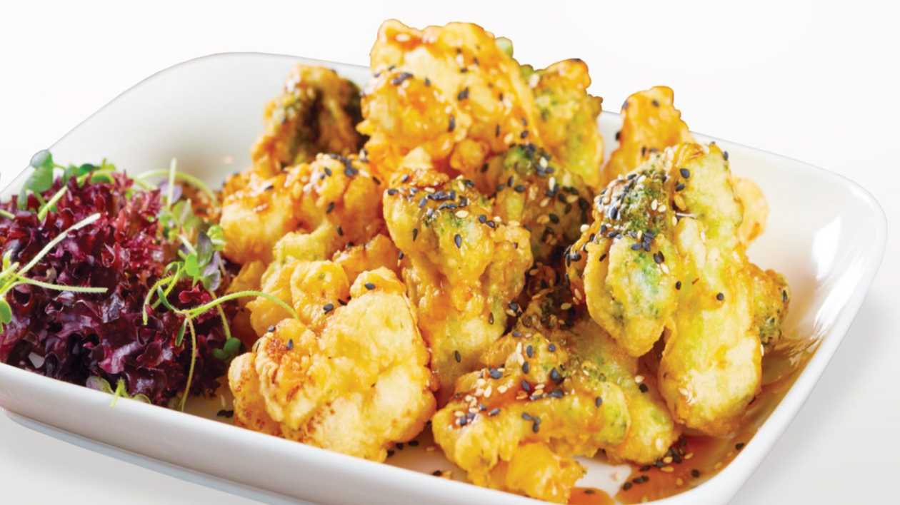 Fried tempura batter cauliflower and broccoli