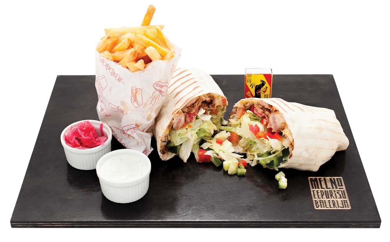 Durum kebab with marinated onions and french fries