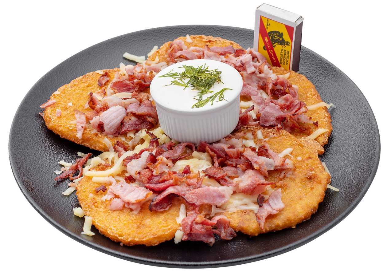Potato pancakes with cheese and bacon
