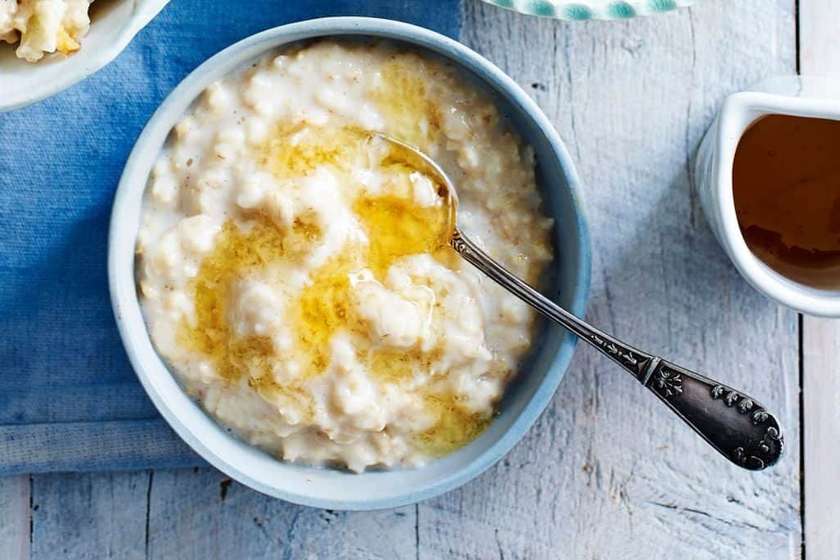 Wheat Porridge, Sugar, Milk with Toasted Bread and Boiled Egg