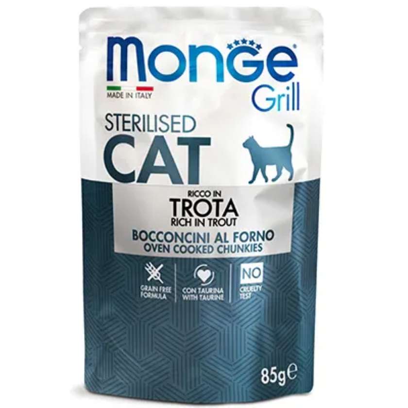 MONGE Sterilised with trout 85 gr/მონჯე სტერილიზებული კატის, კალმახით 85გრ