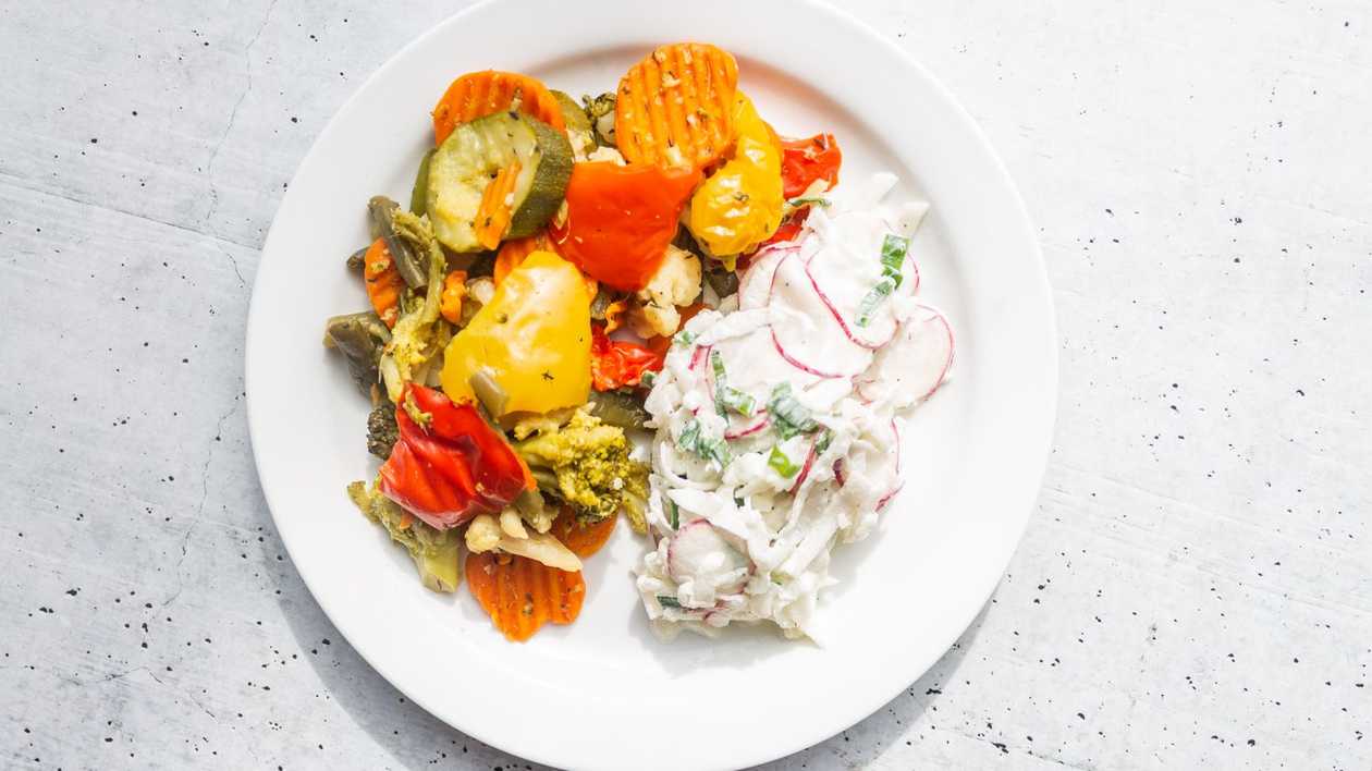 Vegetables fried in oil