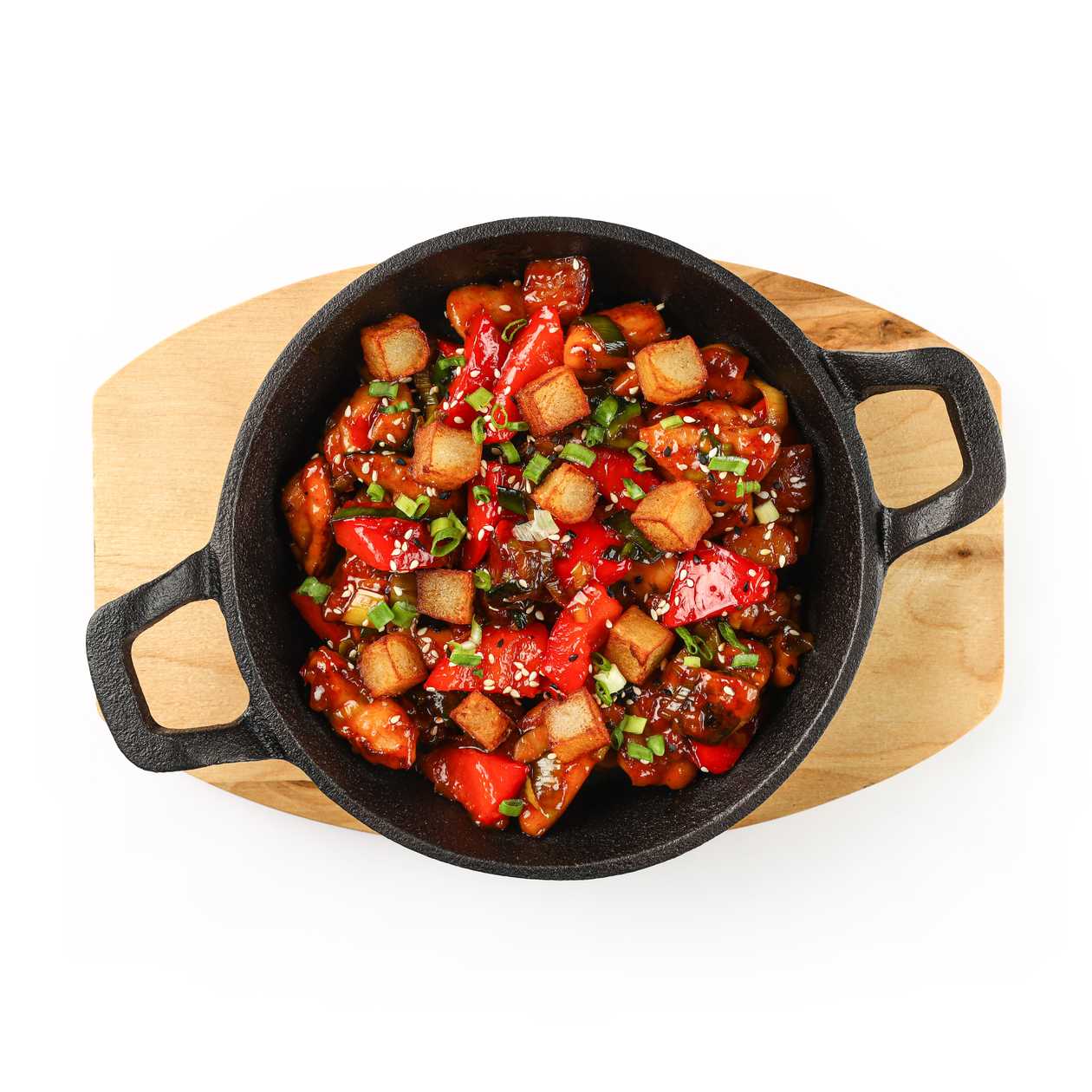 Горячая сковородка с овощами, свининой или курицей