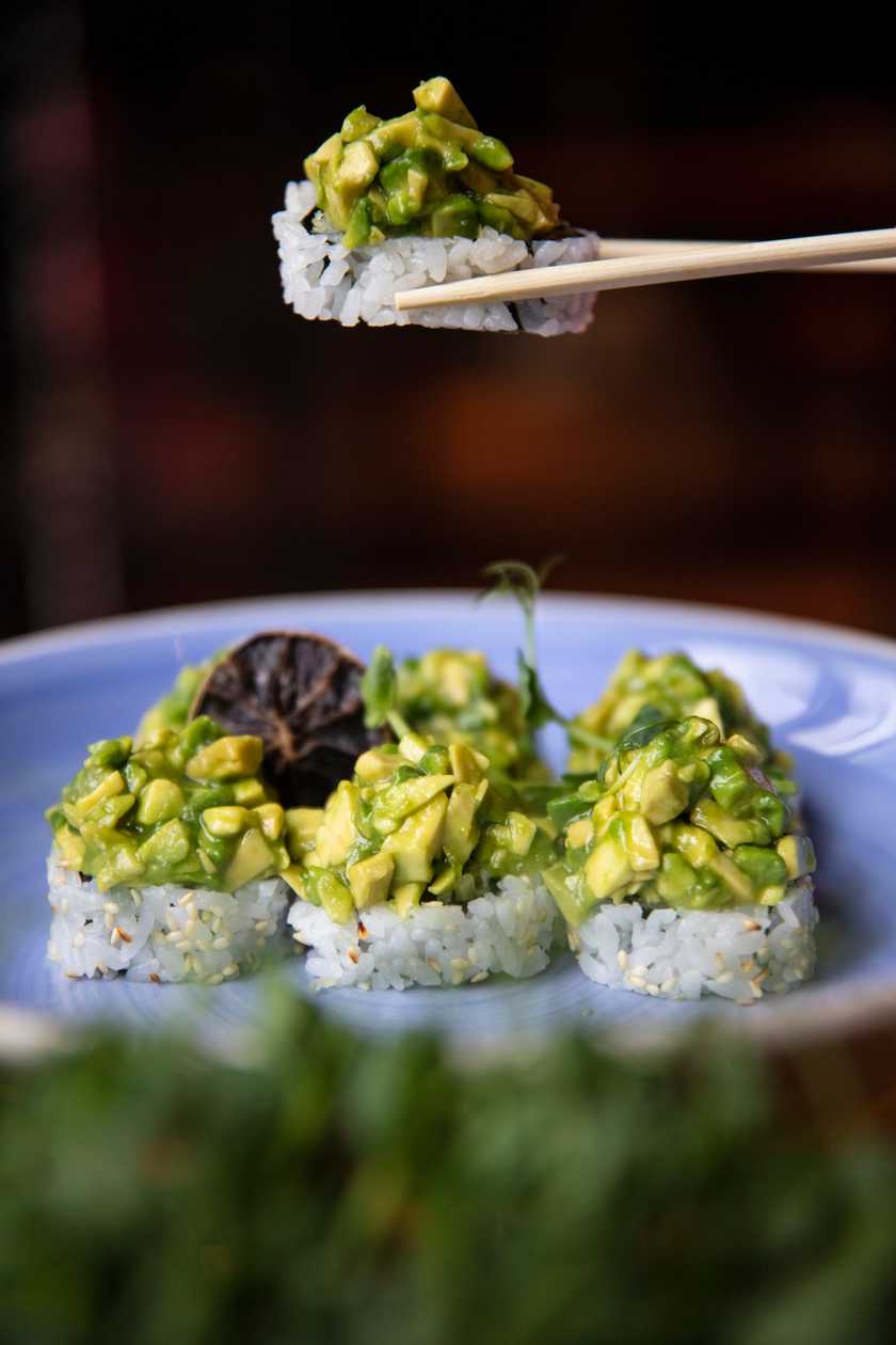 California with Avocado Tartare and Leek in Tempura