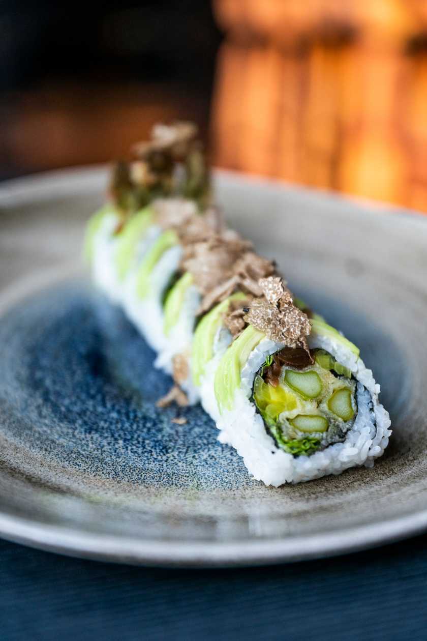 California Roll with Avocado, Asparagus in Tempura and Truffle