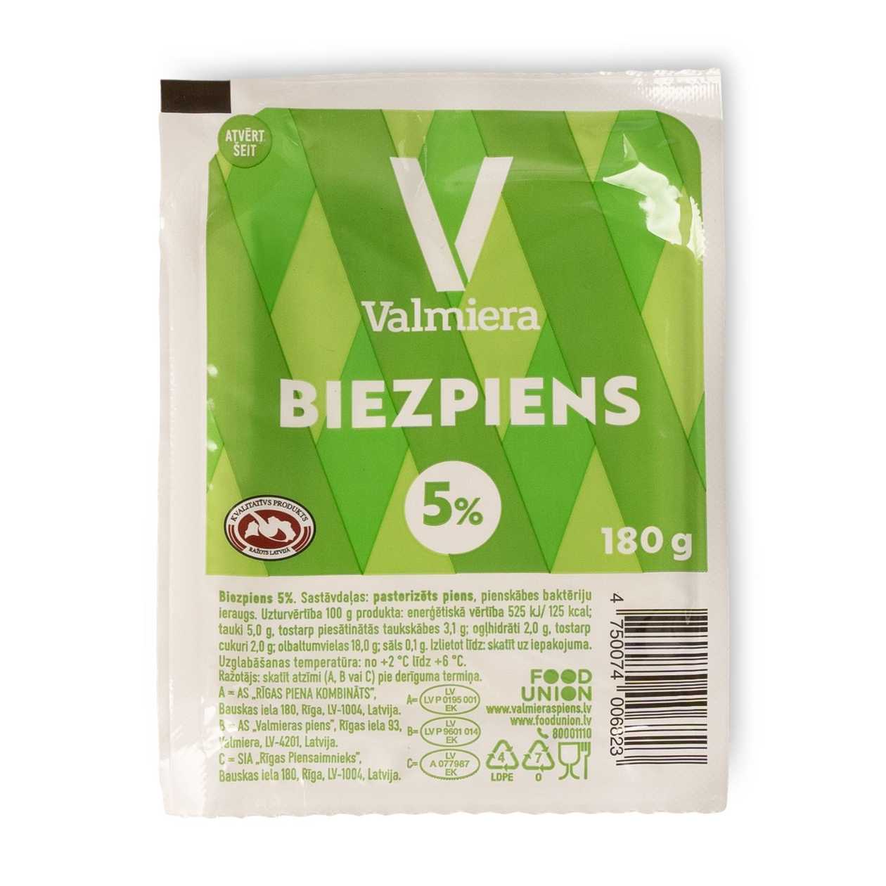 Biezpiens 5%, Valmiera, 180 g (termiņa atlaide)