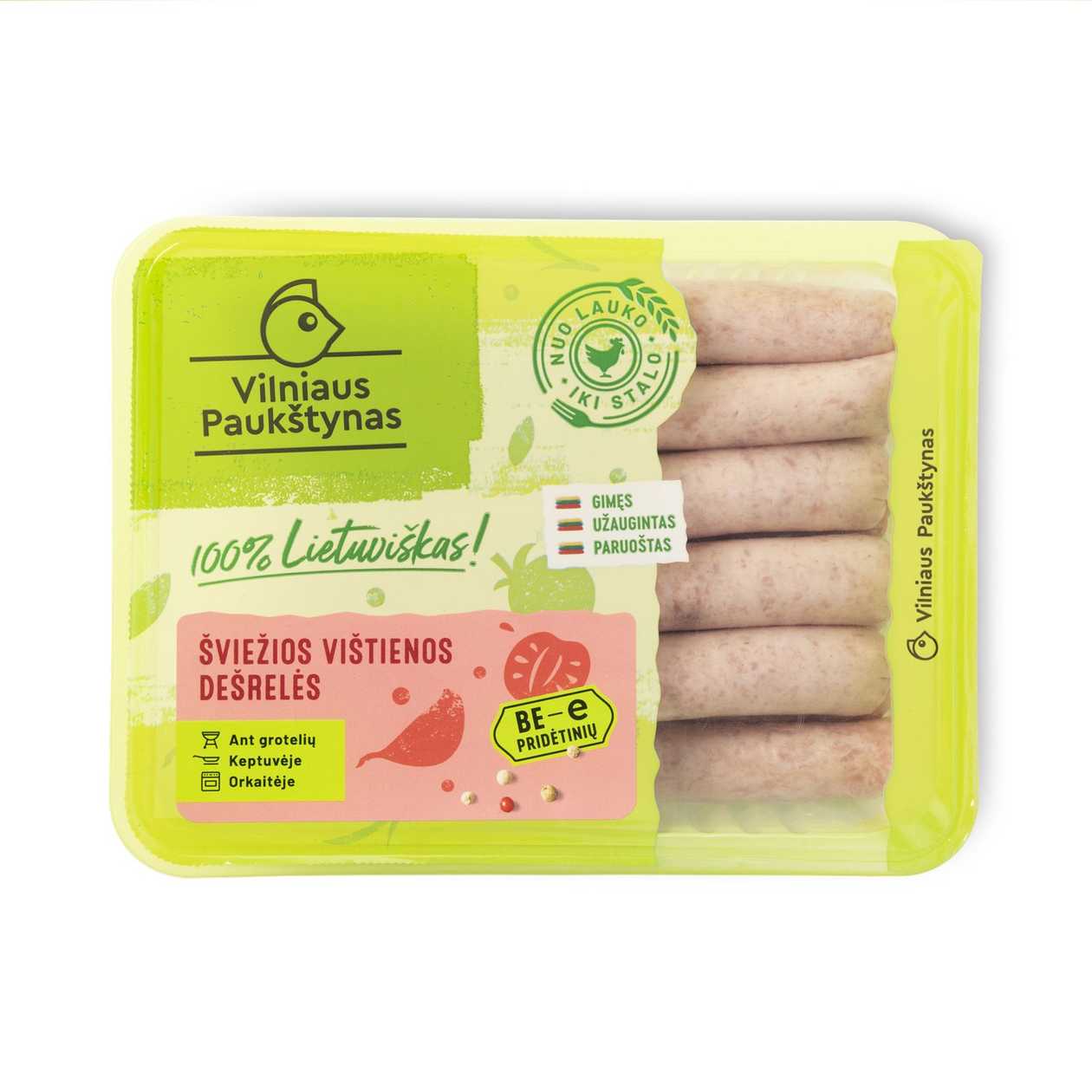Šviežios vištienos dešrelės be pridėtinių E VILNIAUS PAUKŠTYNAS, 500g (baigiasi galiojimas)
