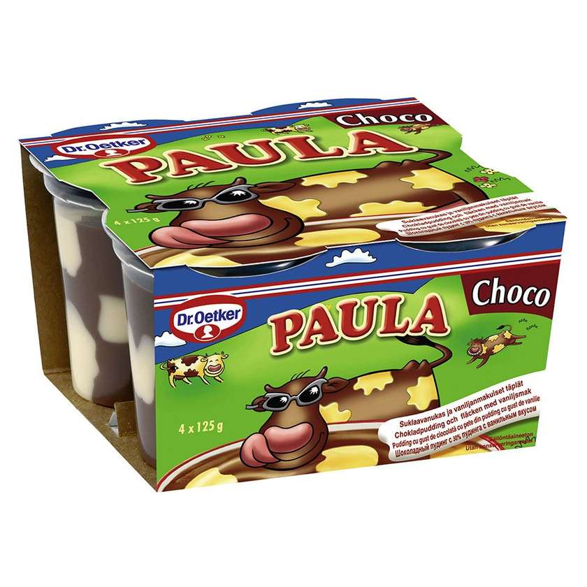 Paula, Pudding cu gust de Ciocolata si Vanilie, 4 x 125 g (expiră în curând)