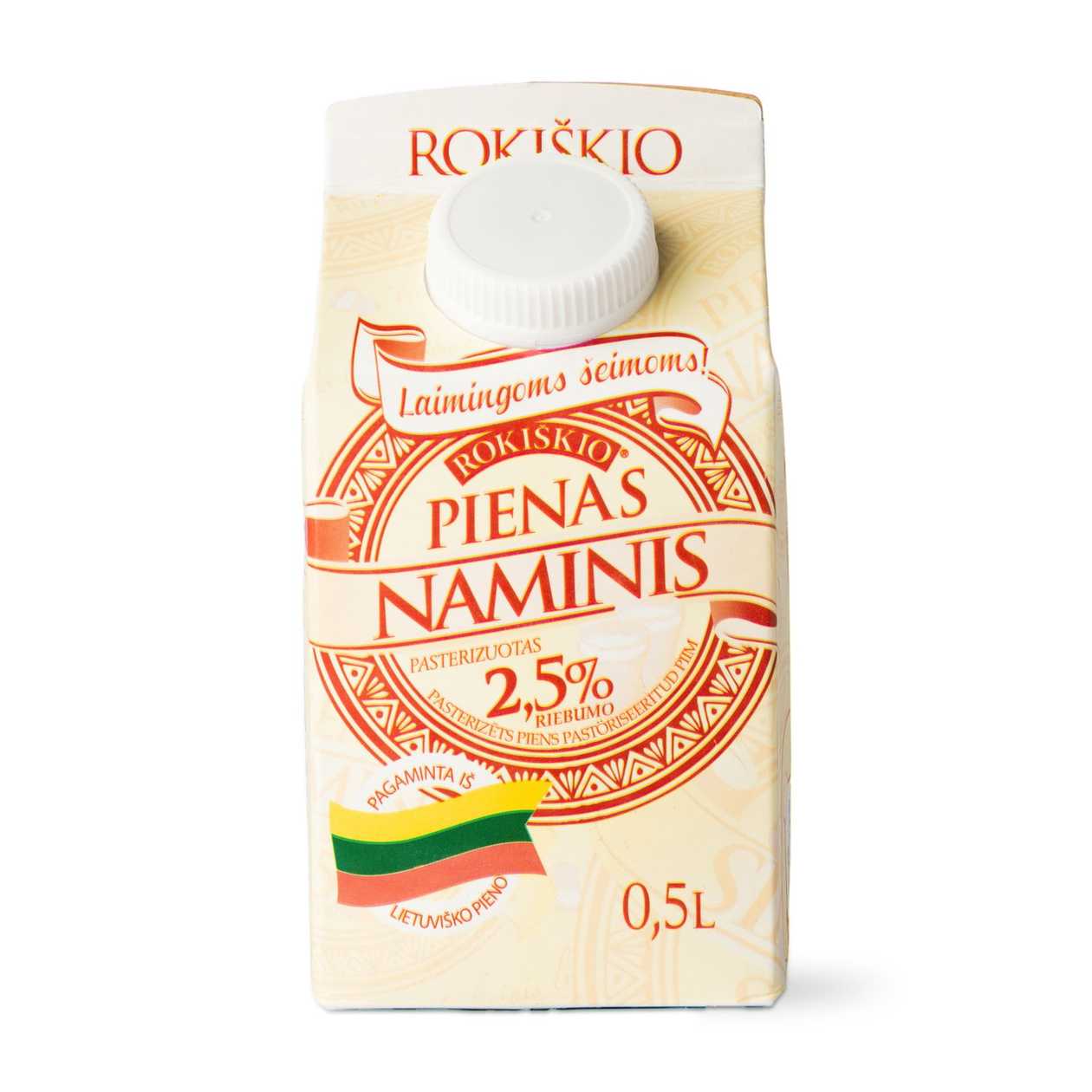 Pasteurized ROKIŠKIO NAMINIS Milk (2.5%), 0.5l (expires soon)