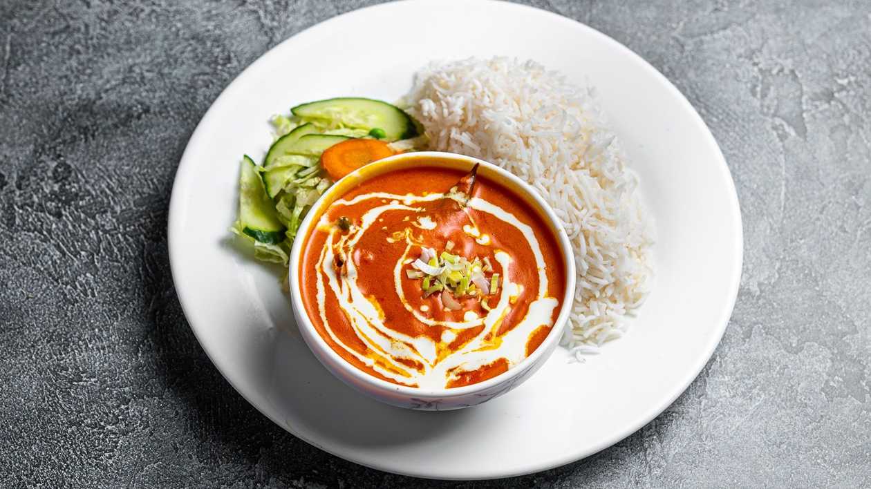 Chicken Korma with Steamed Rice and Salad