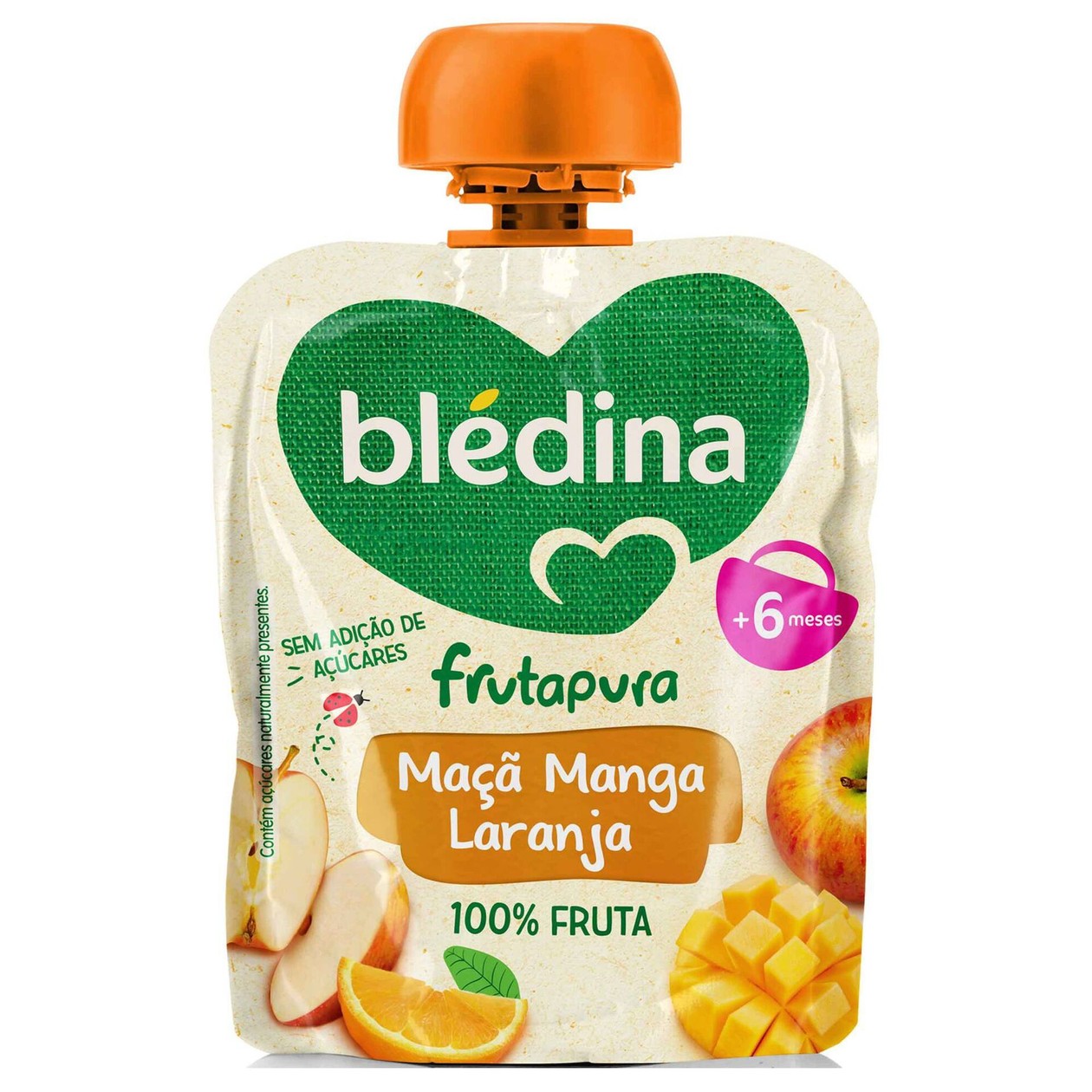 Saqueta de Fruta Maçã, Manga e Laranja Frutapura +6 Blédina 85 gr