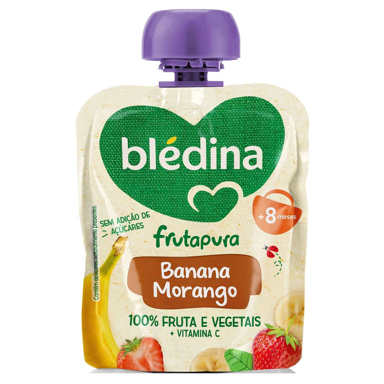 Saqueta de Fruta Banana e Morango Frutapura +8 Blédina 85 gr