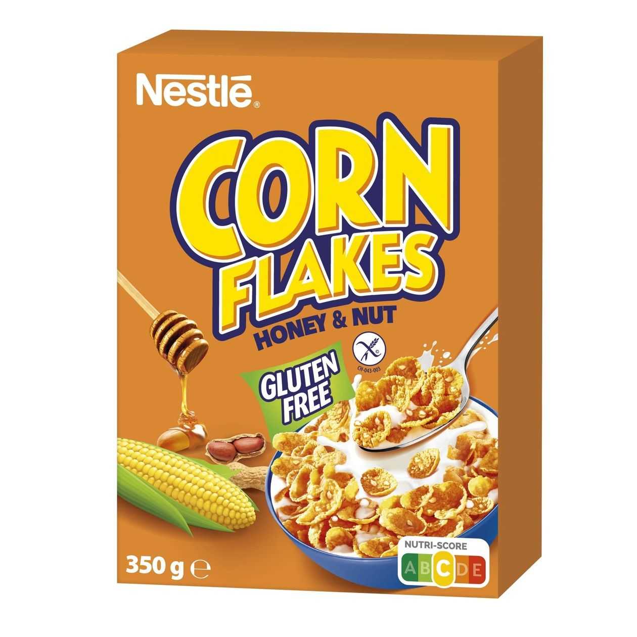 Corn Flakes, Breakfast cereal with honey and nuts, 350 g