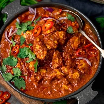 Murgh Madras served with basmati rice.