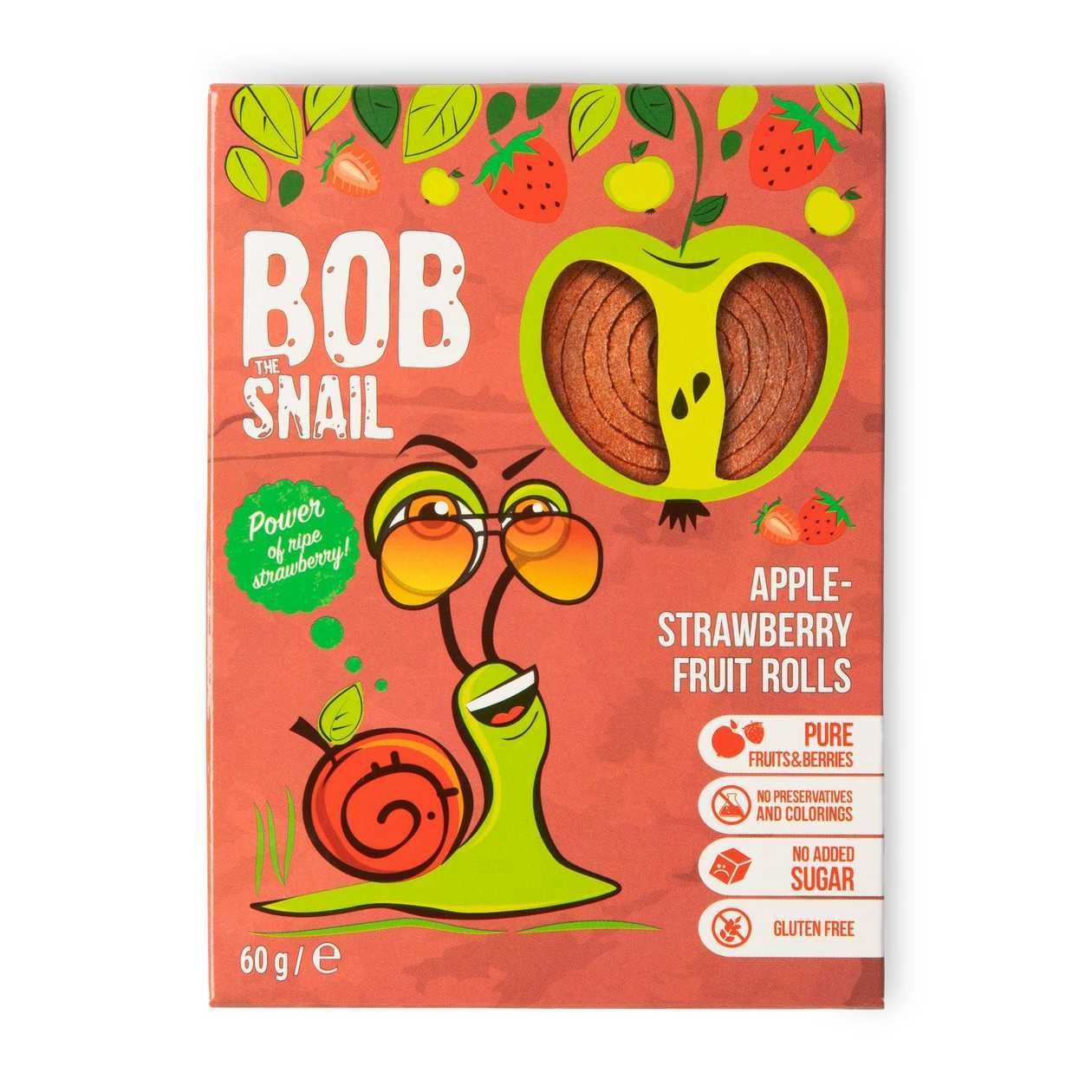 „Bob Snail“ Obuolių  - braškių skonio ritinėliai 60g