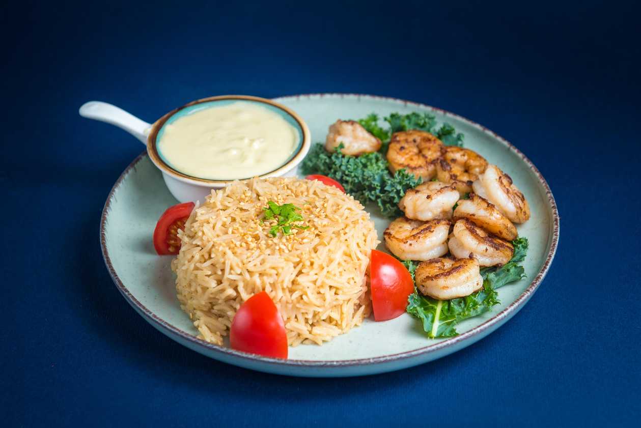 Shrimps With Cheese Sauce With Rice